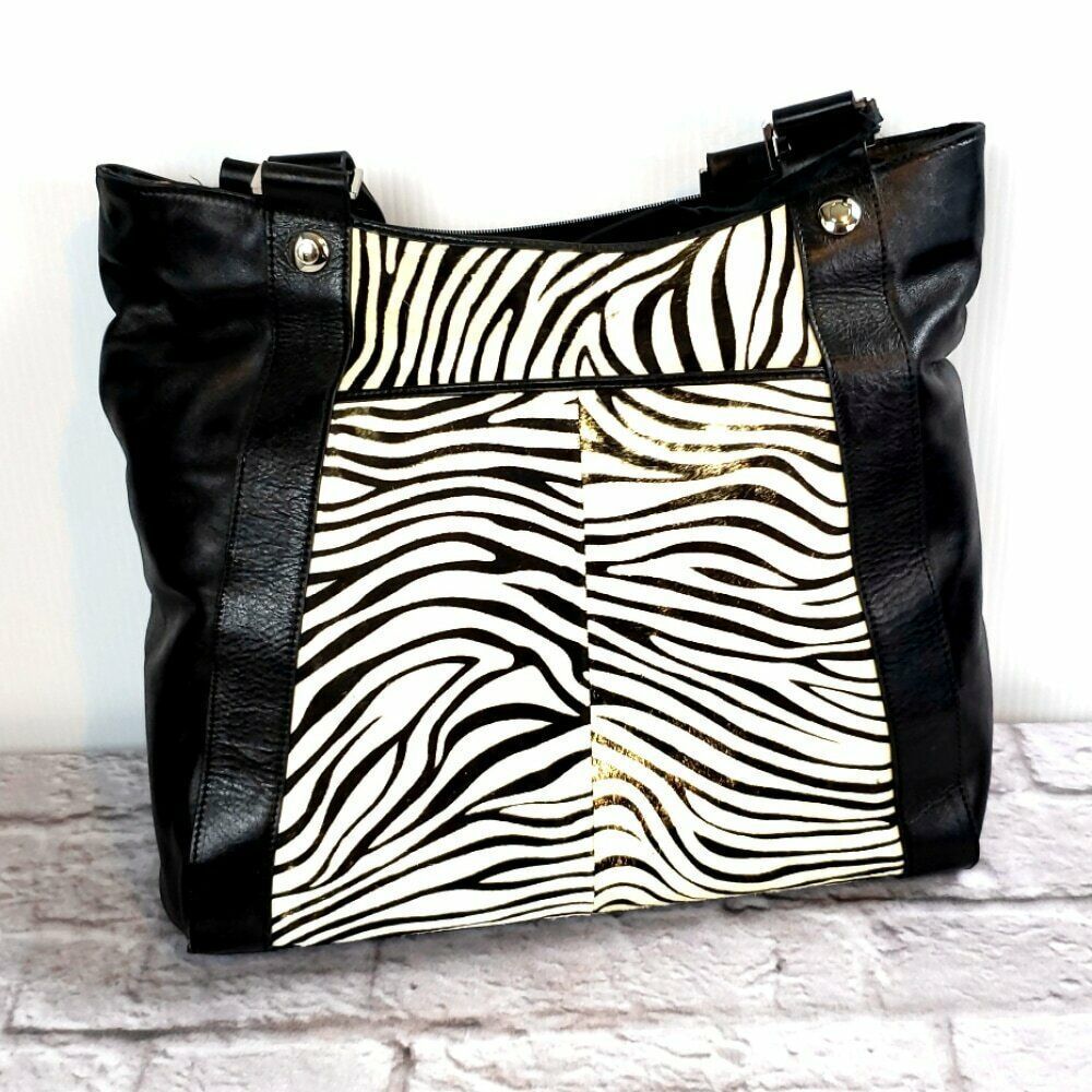Aqua Madonna women's Calf Leather Tote Zebra Print